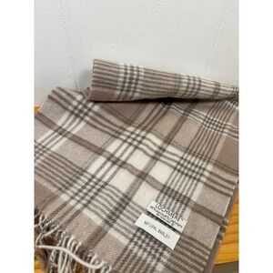 Lochmere Natural Barley Color Merino Cashmere Blend Plaid Tartan Scarf 59"